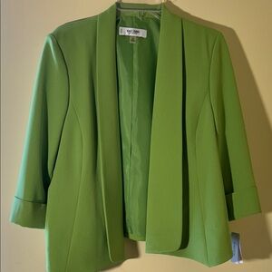 Jones Studio Lime Green Collarless Open-Front Blazer